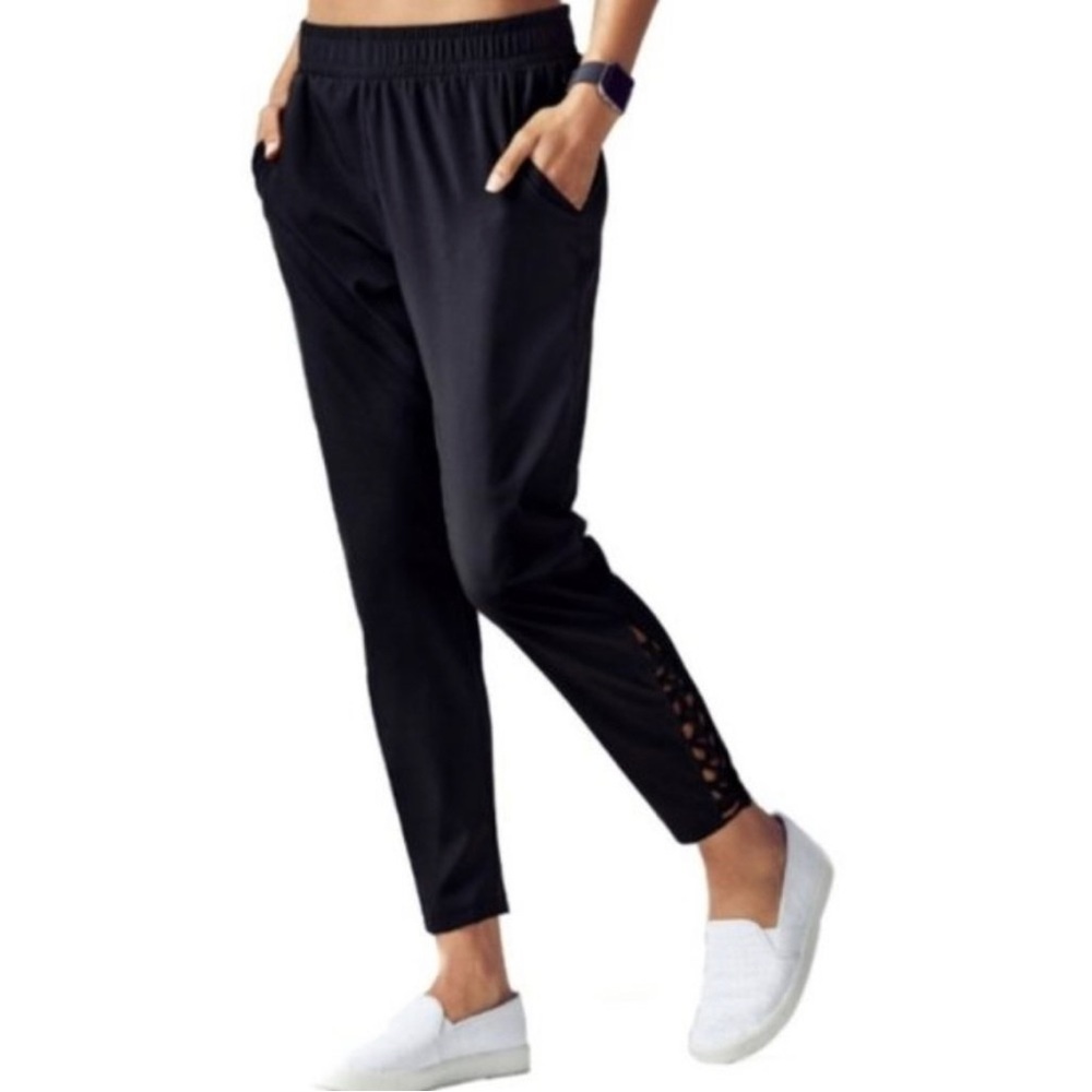 Fabletics Pants Tiana Track Jogger Braided Criss Cross Lightweight Elastic Black